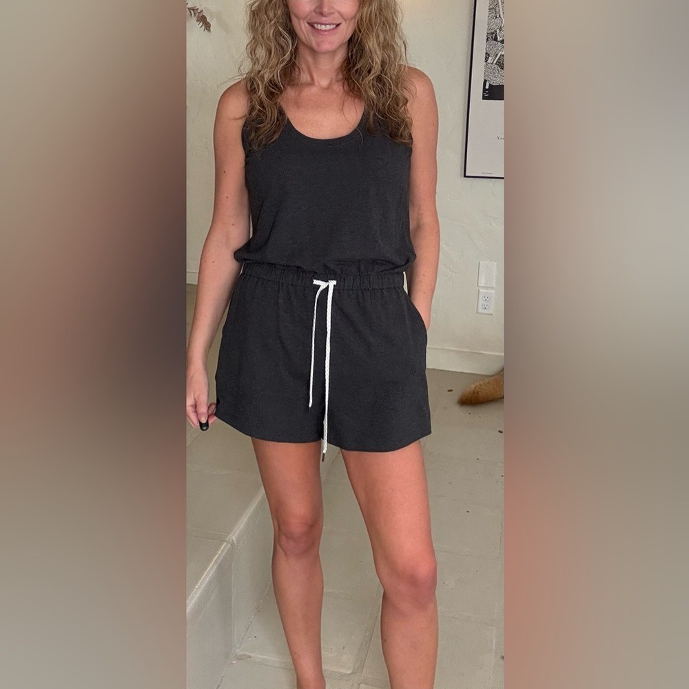 Zella Sleeveless Drawstring Waist Romper Charcoal Gray Pockets Size M